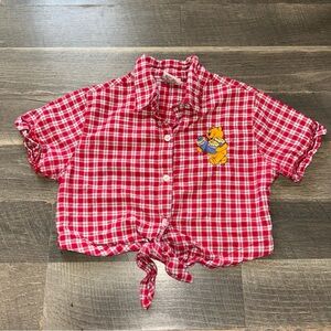 Y2K Kids Plaid Button-Down Shirt with Winnie-the-Pooh